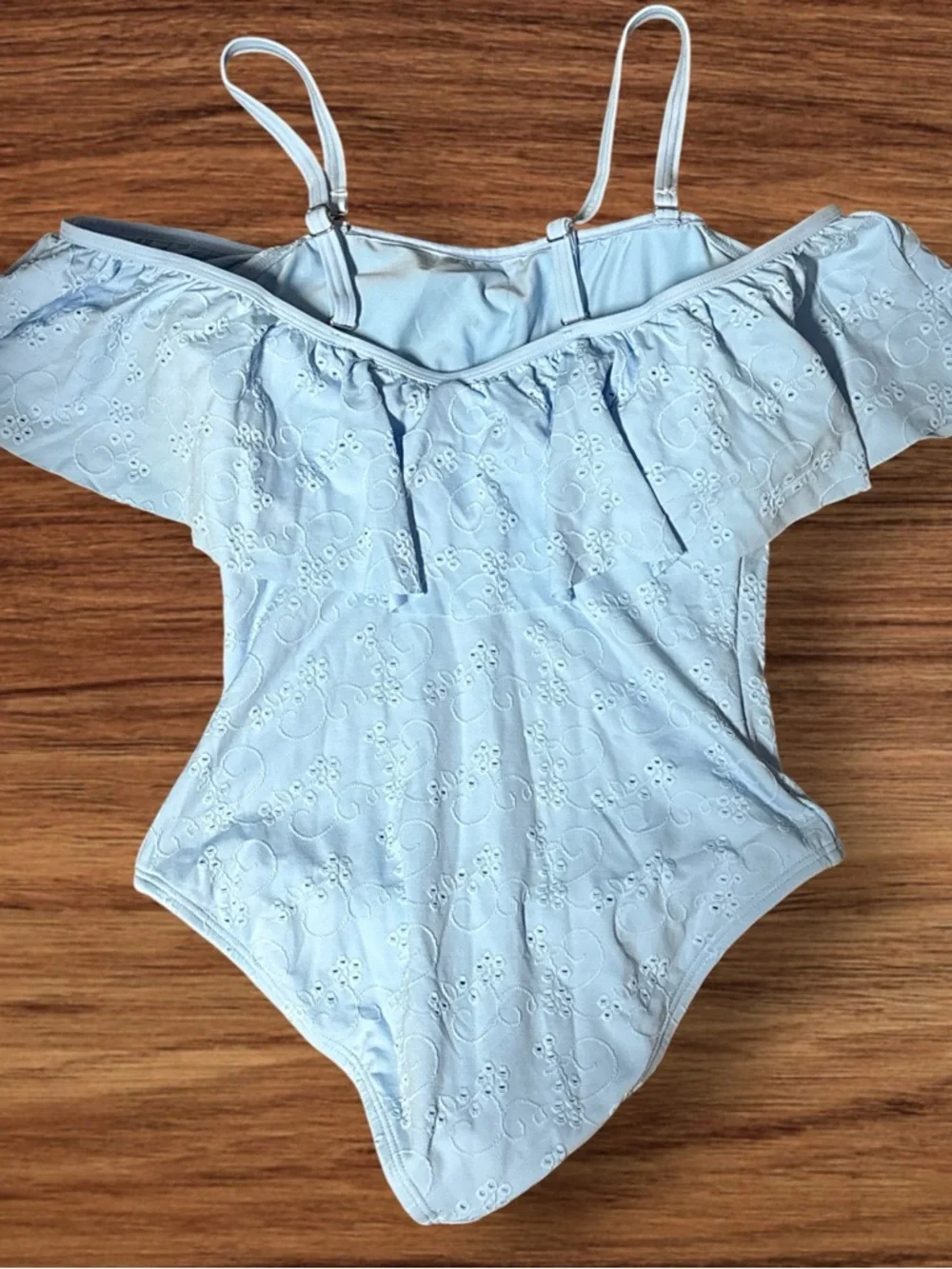 New VENUS Baby Blue Eyelet Off-Shoulder Women’s One-Piece Swimsuit